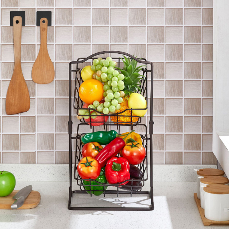 Cesta de frutas de metal de 2 niveles para encimera de cocina